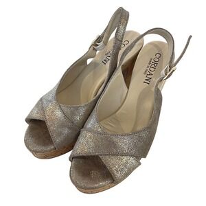 Cordani Italy Women's Wedge Slingback Criss Cross Metallic Platform Sandal Sz 39